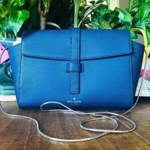 Kate Spade Blue Lizard Embossed Leather Crossbody Gold Chain NWT